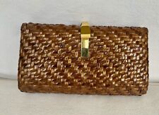 Bolsa de mão vintage Rodo Wicker Basketweave clutch bronzeada com corrente longa de ouro comprar usado  Enviando para Brazil