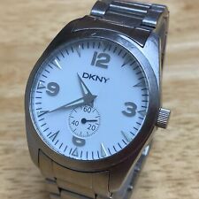 Reloj de cuarzo analógico pequeño segundo de acero plateado DKNY NY-1280 para hombre ~ batería nueva segunda mano  Embacar hacia Mexico