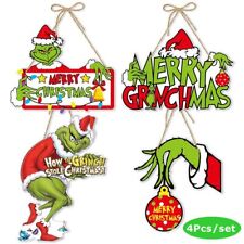 4 piezas Letreros colgantes de decoración navideña Grinch Letrero de puerta decoración navideña Feliz Navidad segunda mano  Embacar hacia Argentina