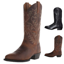 Men's Classic Durable Round Toe Embroidered Western Cowboy Boots for sale  Shipping to South Africa