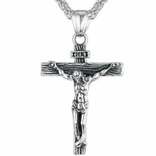 Usado, Colar de prata Jesus Cristo cruz crucifixo pingente 22 polegadas corrente cristã comprar usado  Enviando para Brazil