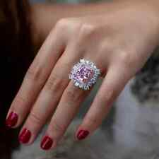 Anillo de diamantes de zafiro rosa natural cojín de 4,90 quilates oro blanco liso de 14 quilates talla 7 segunda mano  Embacar hacia Mexico