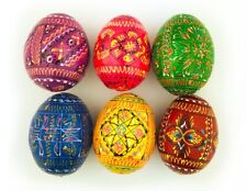 Wooden Hand Painted Ukrainian Pysanky Easter Eggs  Pysanki Easter SET OF 6 EGGS for sale  Shipping to South Africa