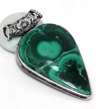 Used, Chrysocolla Malachite 925 Silver Plated Chunky Pendant 2.1" Ethnic Jewelry GW for sale  Shipping to South Africa