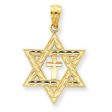 Colgante cruz de la estrella de David judía mesiánica de oro 14K Magen David en hebreo segunda mano  Embacar hacia Argentina