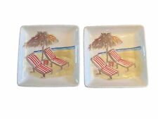 Plato de cerámica cuadrado magenta, sillas de playa, vacaciones de verano en la orilla, Usado en excelente condición, usado segunda mano  Embacar hacia Argentina