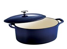 Forno holandês de ferro fundido oval esmaltado Tramontina 7 qt azul clássico novo/caixa aberta comprar usado  Enviando para Brazil