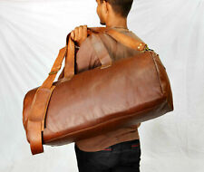 New Men's duffel genuine Leather large vintage travel gym weekend overnight bag for sale  Shipping to South Africa