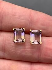 9ct gold 4ct emerald cut ametrine earrings, 9k 375 for sale  Shipping to South Africa