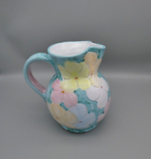 Carved Impatiens Flower Art Pottery Pitcher Vase Teal Yellow Pink Peach Italy 7" for sale  Shipping to South Africa