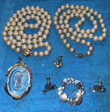 Vintage Estate Jewelry Lot - Cameo, Earrings Necklaces - Sterling 12k GF Pearls, used for sale  Shipping to South Africa