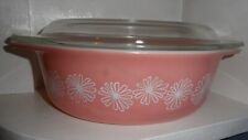 Vintage Pyrex Pink Daisy 043 1.5 QT Baking Dish Oval Casserole 1 1/2 Qt With Lid for sale  Shipping to South Africa