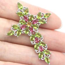 Multi Color Cross Shape Citrine Rhodolite Garnet Green Peridot Silver Pendant  for sale  Shipping to South Africa