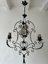 ~Big French Wrought Iron Porcelain Roses Vase & Tassel Chandelier, circa 1880~ for sale  Shipping to South Africa