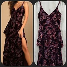 LULUS Size LARGE I Love You Amore Plum Purple Floral Velvet Tiered Maxi Dress for sale  Shipping to South Africa