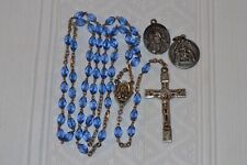 Blue Crystal & Sterling Silver Rosary Beads by Gloria with Two Religious Medals, used for sale  HULL