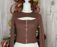 Blusa feminina moda boutique marrom busto recorte manga longa comprar usado  Enviando para Brazil