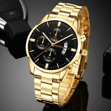Relógio de pulso masculino moda ouro aço inoxidável calendário luxo quartzo comprar usado  Enviando para Brazil