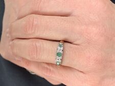 9ct Gold 3 Stone Natural Emerald Diamond Victorian Style Ring￼ 1.9 Grams for sale  Shipping to South Africa