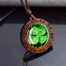 Pingente de trevo de quatro folhas verde sorte corda de madeira corrente colar masculino feminino verde comprar usado  Enviando para Brazil