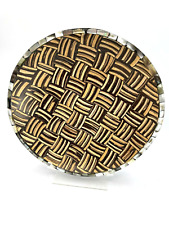 African Wooden Round Bowl Parquet Tribal Design Seashell Embedded around edge" for sale  Shipping to South Africa