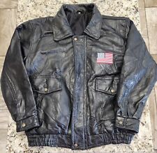 Vintage 90s God Bless America USA Patchwork Black Leather Motorcycle Jacket M, used for sale  Shipping to South Africa