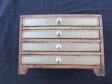 SMALL 4-DRAWER WOODEN JEWELRY TRINKET CHEST - 9"x4.5"x6" - DETAILED DRAWER FRONT for sale  Shipping to South Africa