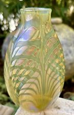 Craig Zweifel Signed Dated  Iridescent Pulled Feather Leaf Studio Art Glass Vase for sale  Shipping to South Africa