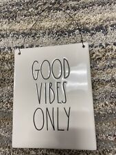 Retired Rae Dunn White Ceramic Tile Good Vibes Only Wall Decor Wall Hanging for sale  Shipping to South Africa