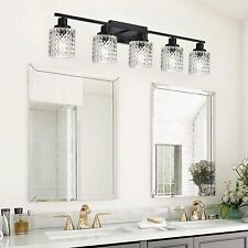 Used, MELUCEE 5-Lights Modern Bathroom Vanity Light Fixture Hammered Glass Shade Black for sale  Shipping to South Africa