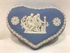 Wedgwood Blue and White Jasperware Heart Shaped Trinket Pot Box with Lid for sale  Shipping to South Africa