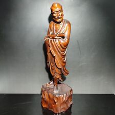 Usado, Adorno de madera de boj de 8" estatua de Buda talla decoración del hogar figuras dharma monje segunda mano  Embacar hacia Argentina