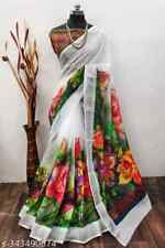 Used, Women's Traditional Flower Print Cotton Linen Bollywood Saree With Blouse. for sale  Shipping to South Africa