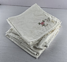 Used, Set of 10 Vintage Embroidered Pink Floral Off White Table Napkins MCM - READ for sale  Shipping to South Africa
