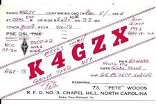 Tarjeta de radio QSL 1956 Chapel Hill Carolina del Norte segunda mano  Embacar hacia Argentina