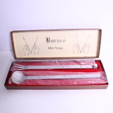 Vintage Burnco Mini Tongs in Original Box~Stainless Steel W/Riveted Wood Handles for sale  Shipping to South Africa