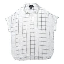 Tahari Linen Window Pane Plaid Shirt Large Short Sleeve White Black Popover Boho for sale  Shipping to South Africa
