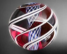 Steven Maslach Cuneo Furnace 1.3" Latticinio Ribbon Handblown Art Glass Marble for sale  Shipping to South Africa