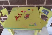 Doll Furniture Wood Table 12" Sq.Top 8"Tall- 2 Chairs-Painted Yellow/Winnie Pooh for sale  Shipping to South Africa