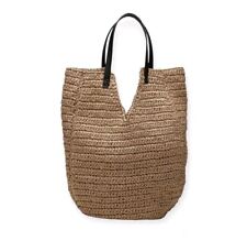 Bolsa tote Banana Republic moderna de palha natural com alças de couro marrom, usado comprar usado  Enviando para Brazil