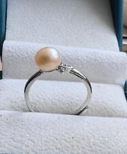 Used, NEW AAAA 6.5-7.5 mm  natural south sea PINK stud pearl ring 925S for sale  Shipping to South Africa