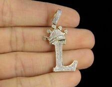 Pingente de letra inicial "L" coroa de diamante corte redondo 3,00 quilates acabamento em ouro amarelo 14k comprar usado  Enviando para Brazil