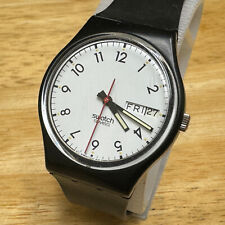 Antigo '86 Swatch relógio de quartzo suíço clássico dois GB709 masculino preto branco nova bateria, usado comprar usado  Enviando para Brazil