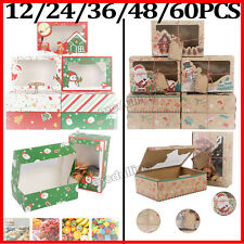 12/24/48X Christmas Cookie Boxes Kraft Paper Candy Gifts Box Bags Food Packaging for sale  CANNOCK