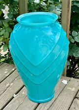 Vaso de vidro vintage art déco azul-petróleo 16” drapeado onda decoração piso grande MCM turquesa comprar usado  Enviando para Brazil