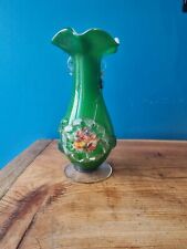 Vaso vintage Tivoli vidro verde com caixa flor de murano frisado soprado à mão decoração dos anos 60, usado comprar usado  Enviando para Brazil