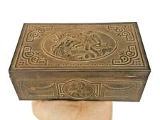 Vintage Old Antique Fine Embossed Nice Tin Fitted Wooden Cigarette Box , ENGLAND for sale  Shipping to South Africa
