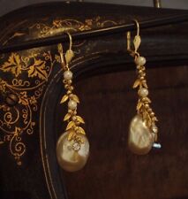 Used, Vintage Baroque Pearl, Matt Seed Beads Drop Earrings. Haskell Style for sale  ASHFORD