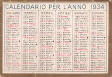 Calendarietto anno 1934 usato  Portocannone