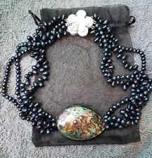 Beautiful Natural Full Albalone Paua Shell Necklace w Black Pearls Mother Of Pea, used for sale  Shipping to United Kingdom